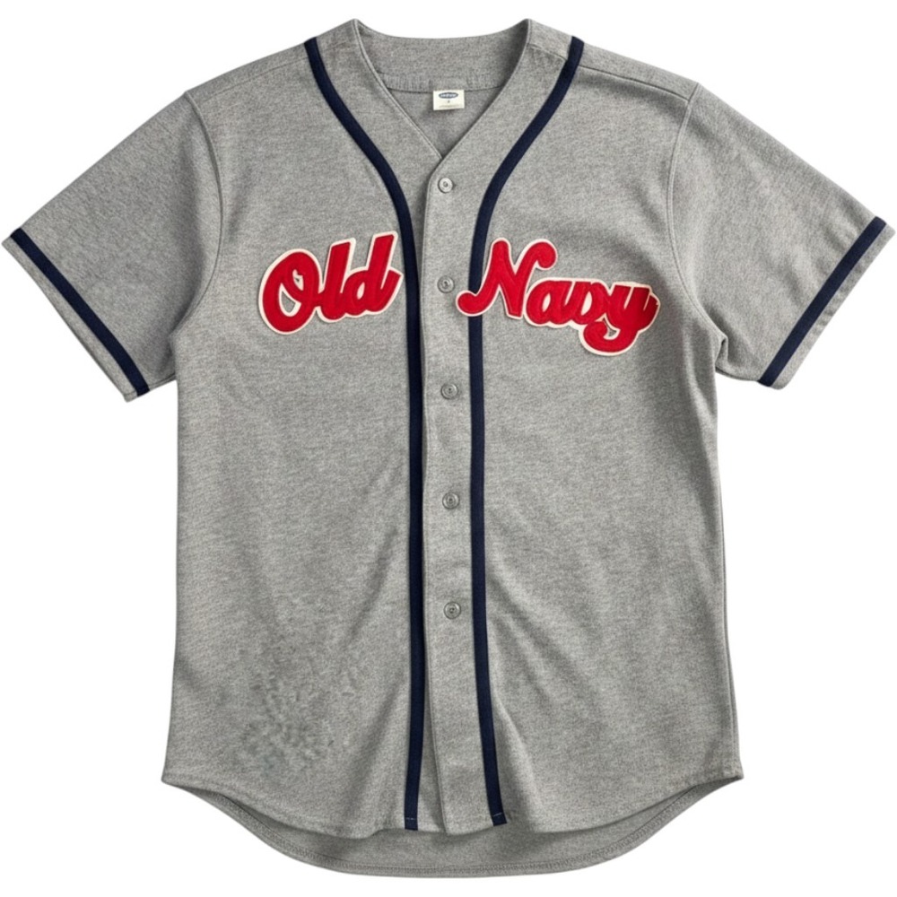 Old‎ Navy Baseball Jersey Mens Small Gray Script Logo Y2k Gorpcore Athletic